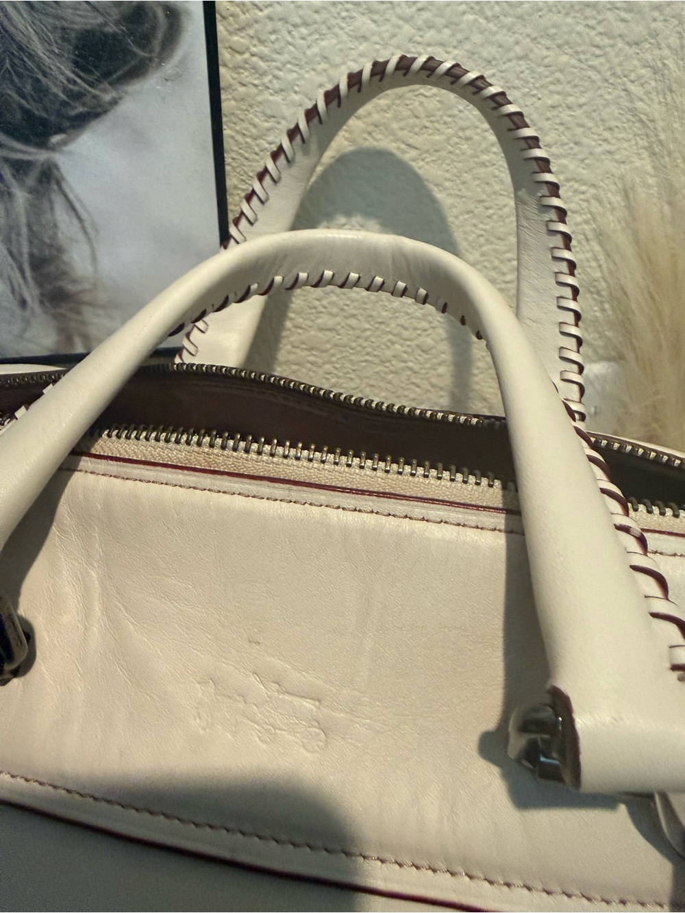 Cream Ace Leather Satchel Handbag - Picture 3 of 7